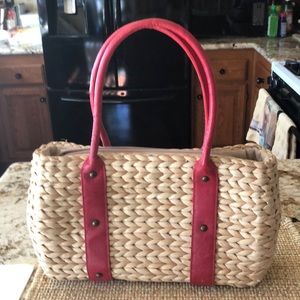 Straw red studded bag tote cute summer ❤️ festive for special occasion beach